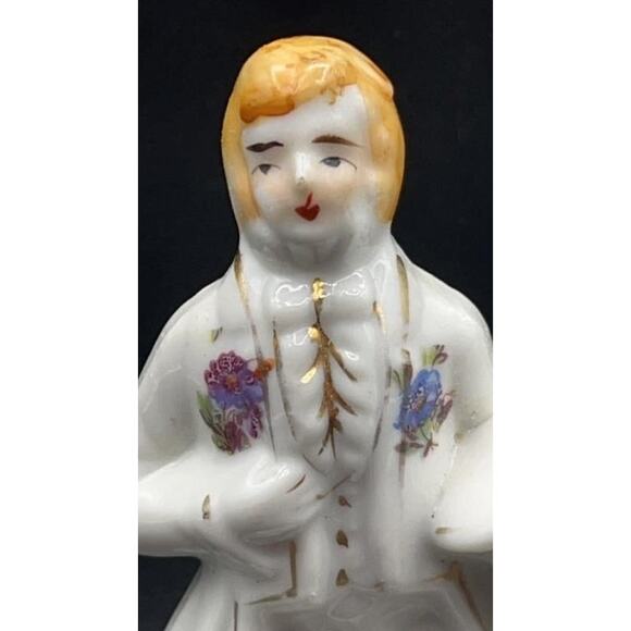 VTG Japanese Porcelain Colonial Man & Woman Bookends Hand-painted w/ 22K Gold - Picture 4 of 16